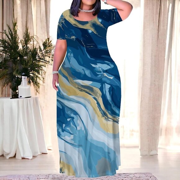 Plus Size Maxi Dress Women's Summer Casual Vivid Prints Oversized Relaxed - Picture 4 of 8